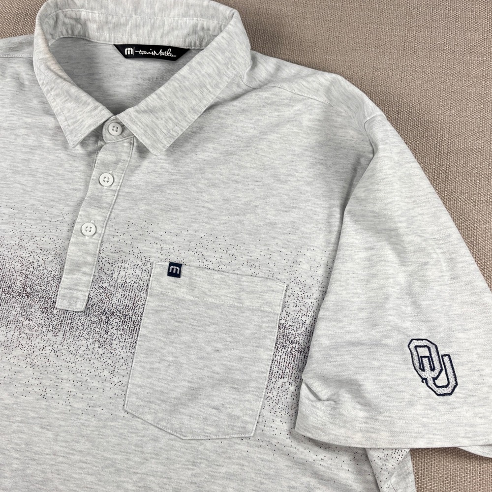 TravisMathew Polo Shirt Mens XL Gray Oklahoma OU Sooners Pima Cotton Pocket